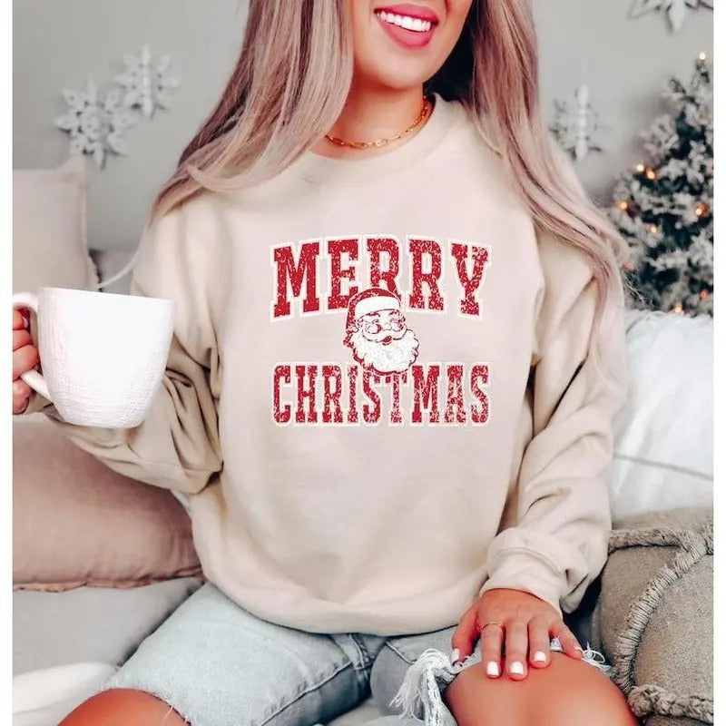 Retro Merry Christmas Santa Sweatshirt, Hoodie, T