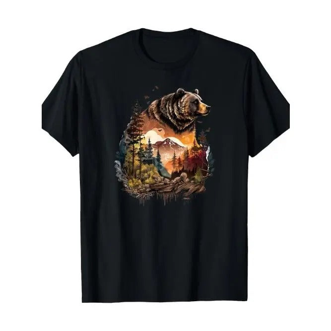 Retro Mountain Nature Animal Wildlife Forest Outdoors Bear T-Shirt, Men's T-shirt Made in USA Hoodie, Sweatshirt
