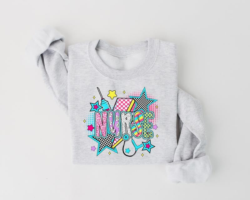Retro Nurse Sweatshirt, Checkered Nurse Shirt, Nurse Life, Preppy Nurse Bow Shirt Hoodie | TeeBloomCo.com