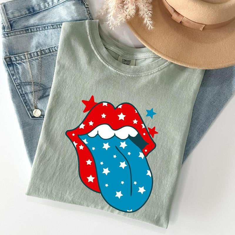 Retro Party In The USA, 4th of July Tongue Tshirt, Women's Crew Neck, Crewneck Hoodie, Sweatshirt | TeeBloomCo.com