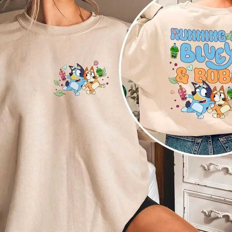 Retro Running On Bluey and Boba Shirt, Bluey and Bingo  Shirt, Bluey Sweatshirt, Bingo Hoodie, Bluey Family Shirt, Bluey...