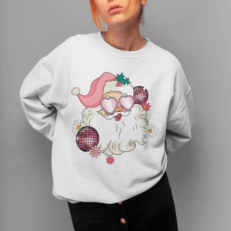 Retro Santa Claus Crewneck Sweatshirt, Vintage Christmas Graphic, Festive Holiday Apparel, Cozy Winter Sweater, Nostalgic...