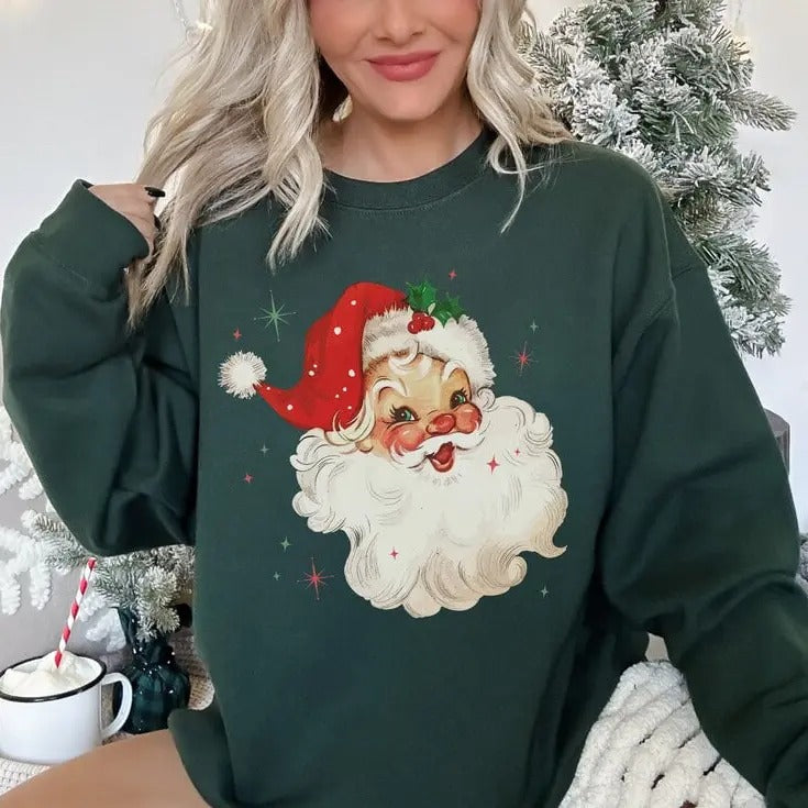 Retro Santa Crewneck Sweatshirt, Vintage Santa Claus Sweater, Festive Holiday Shirt, Classic Christmas Hoodie, Ugly Xmas...