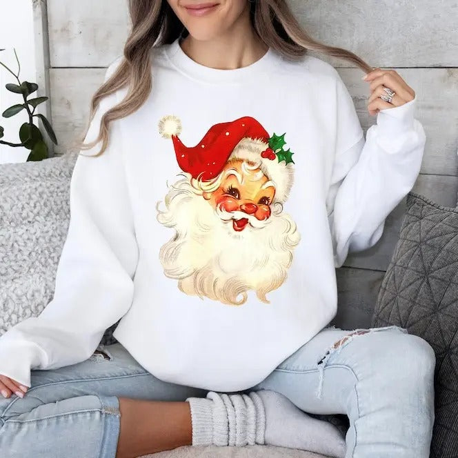 Retro Santa Sweater,Vintage Santa Christmas Sweatshirt,Retro Santa Claus Shirt,Womens Christmas Tee,Holiday Clothing...