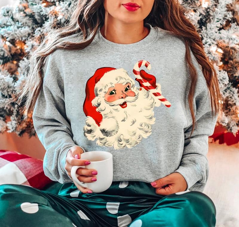 Retro Santa Sweatshirt, Santa Claus Face Sweatshirt, Vintage Christmas Hoodie, Santa Retro Style Sweater, Santaface...