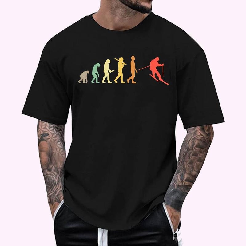 Retro Skiing Evolution Gift For Skiers T-Shirt , Unisex Cotton 100%, Top Menswear Hoodie, Sweatshirt | TeeBloomCo.com