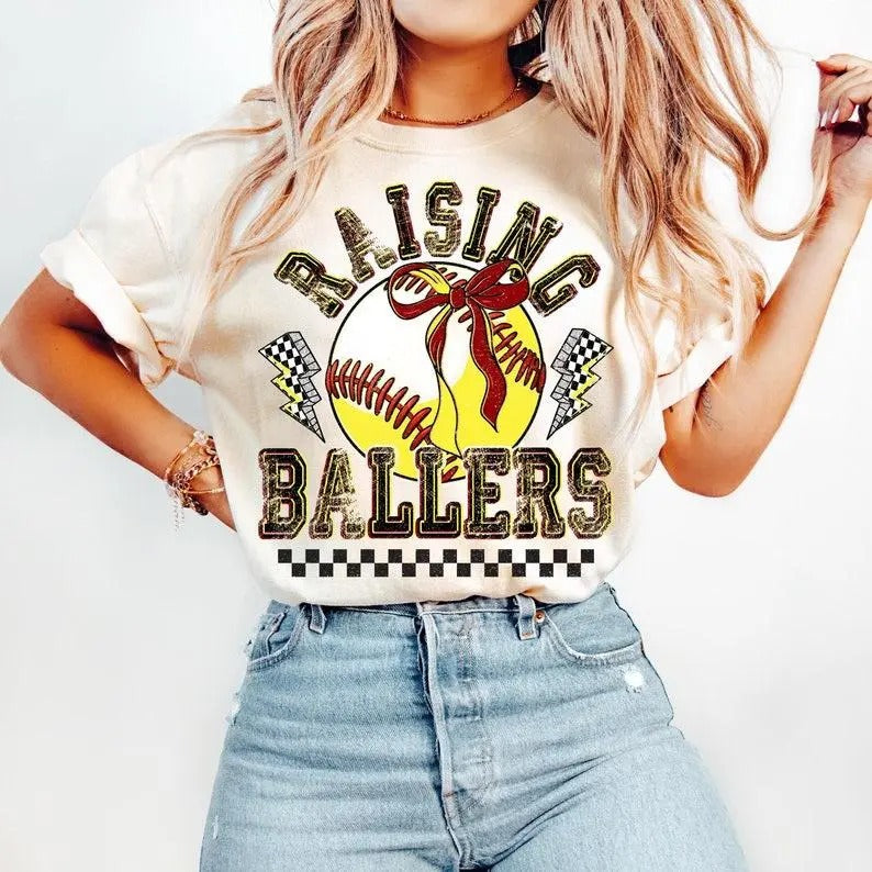 Retro Softball Baseball Tshirt-sweatshirt-hoodie, Raising Ballers , Game Day Softball sweatshirt, Baseball Coquette Bow ,...