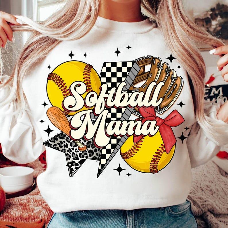 Retro Softball Mama Sweatshirt Softball Coquette Game Day Softball Bow Checker Softball Mom T-Shirts, Hoodie | TeeBloomCo.com