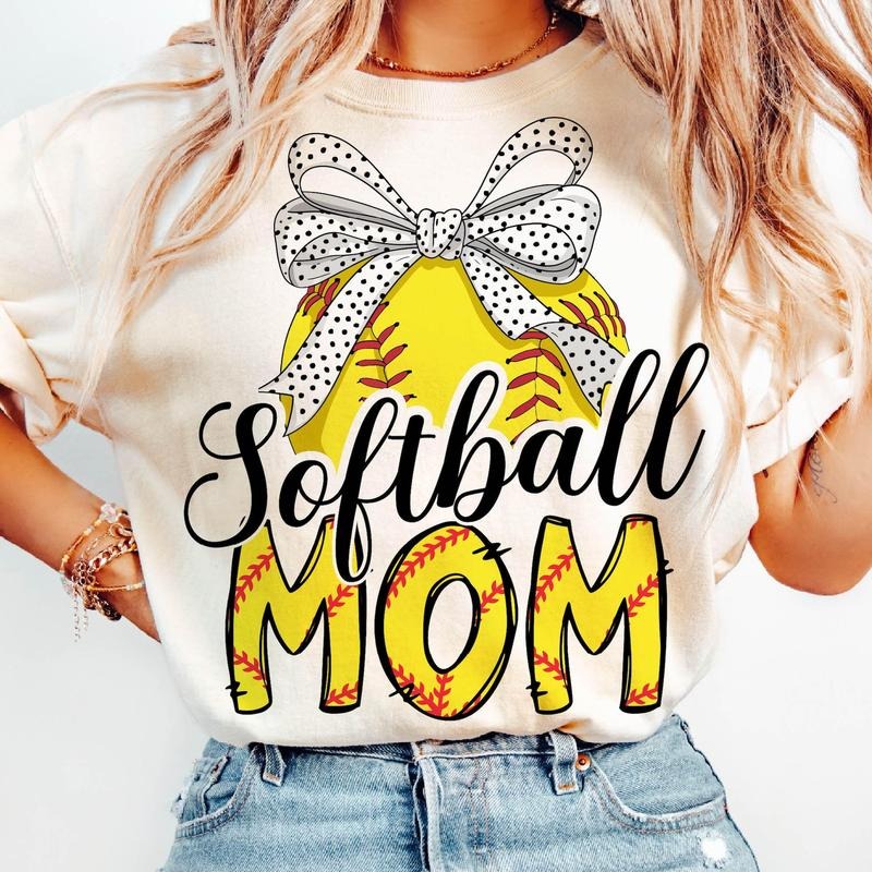 Retro Softball Mama T-Shirt, Softball Shirt, Softball Coquette Bow T-Shirt, Softball Mom Shirt, Sports Mama T-Shirt, Game...