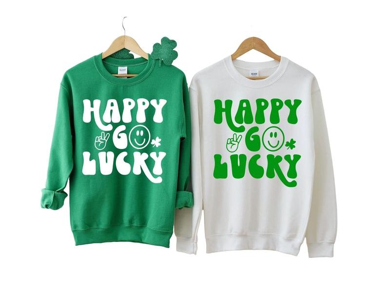 Retro St Patrick's Day Sweatshirt, Happy Go Lucky Sweat, Saint Patricks Day Gift, Gift For Her Him, Gifts Ideas For St...