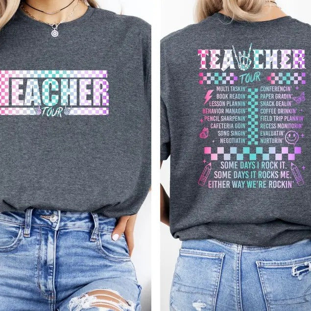 Retro Teacher Tour Front and Back Print Shirt, gift for Teacher, Teacher Tour Shirt, End of Year Shirt, Teacher Gift,...