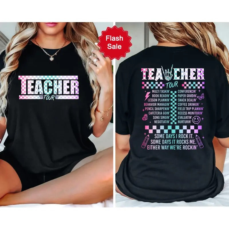Retro Teacher Tour Shirt, gift for Teacher, Front and Back Print Teacher Tour Shirt, End of Year Shirt, Teacher Gift,...