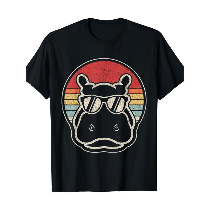 Retro Vintage Hippo Hippopotamus Sunglass T-Shirt-100% Cotton-220g made in usa Hoodie, Sweatshirt | TeeBloomCo.com