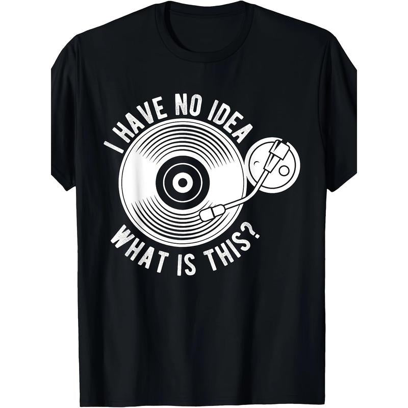 Retro Vinyl Record Player Graphic Tee for Men - Soft Cotton, Short Sleeve, Round Neck, Casual Summer T-Shirt with...
