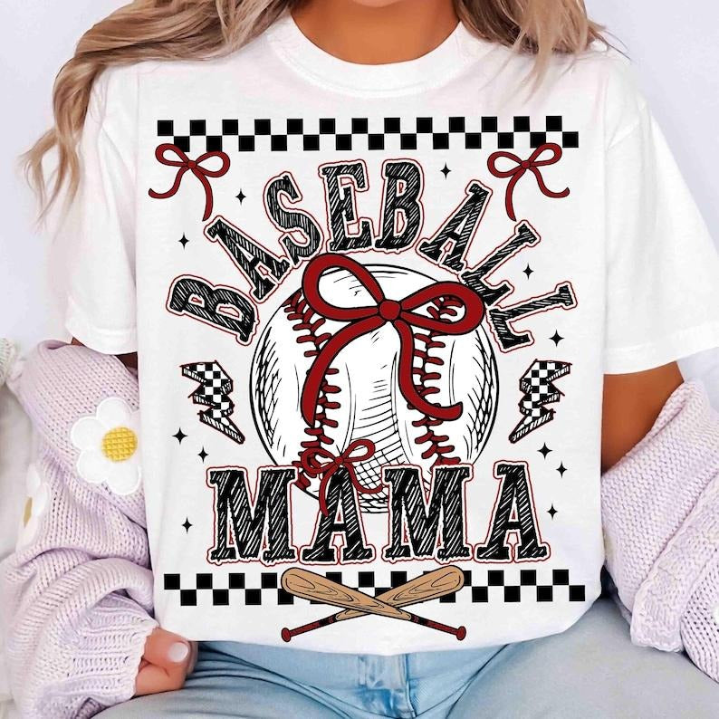 Retro baseball Mama Checkered Tshirt, baseball Mama , baseball Coquette Bow , baseball Bow , Retro baseball Mama Hoodie,...