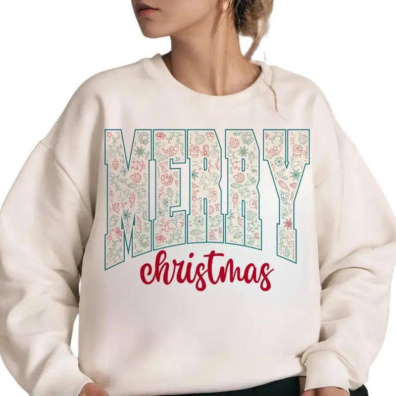 Retro merry christmas Sweatshirt, Trendy Christmas Shirt , Xmas Gift for friends Hoodie | TeeBloomCo.com