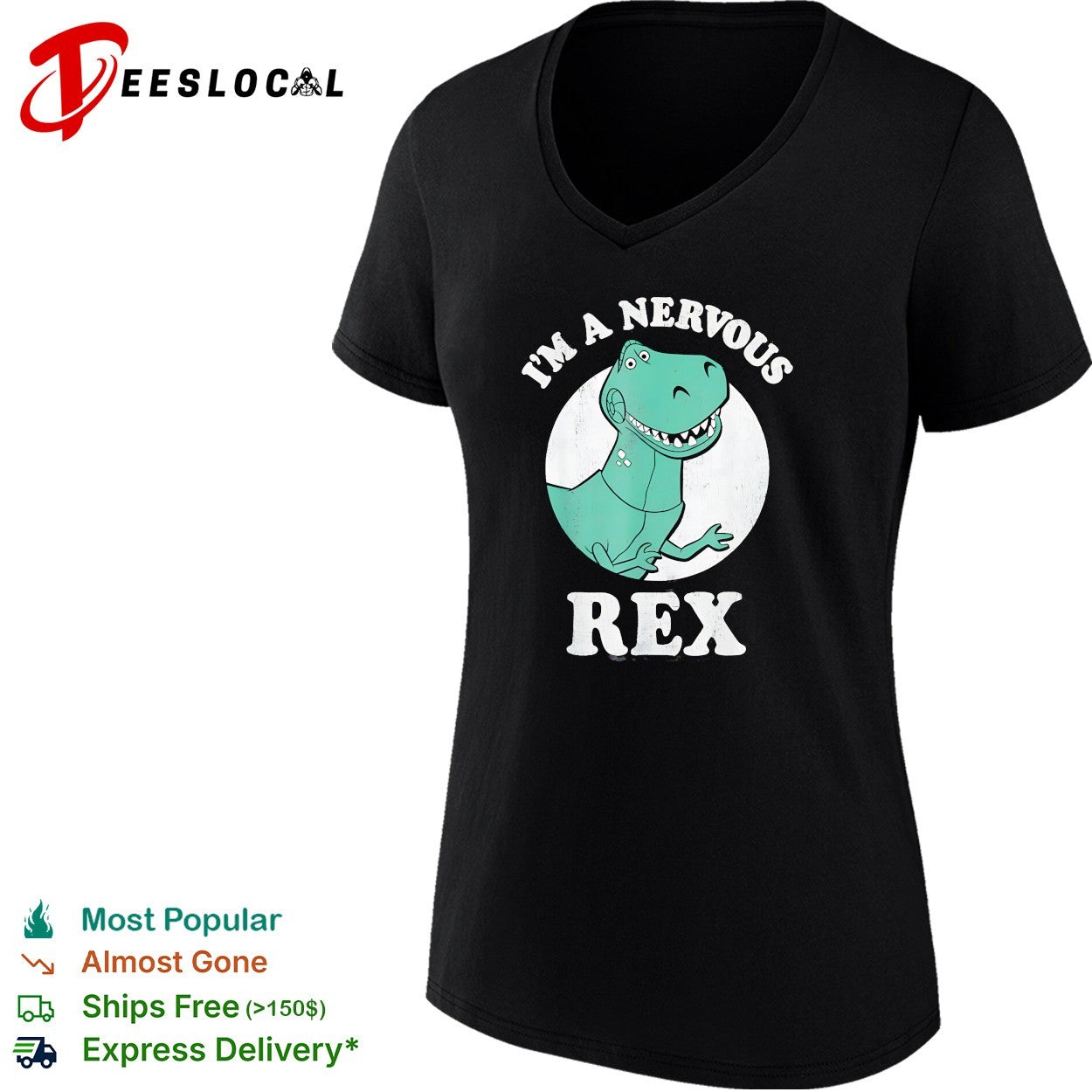 Rex nervous T-Rex Toy Story Pixar animated character humor shirt