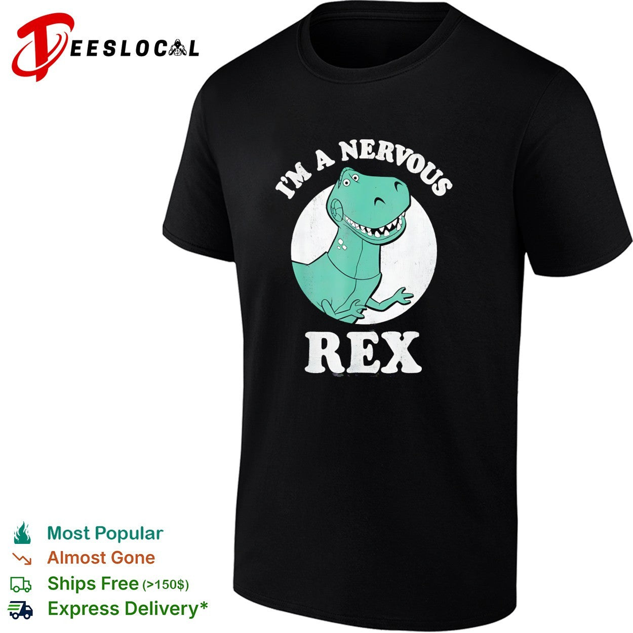 Rex nervous T-Rex Toy Story Pixar animated character humor shirt