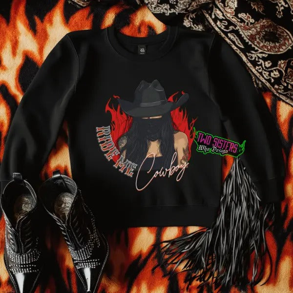 Ride Me Cowboy -  Black Crewneck Sweatshirt | Punk, Alt, Grunge, Goth, Skeleton, Western Style T-Shirts, Hoodie