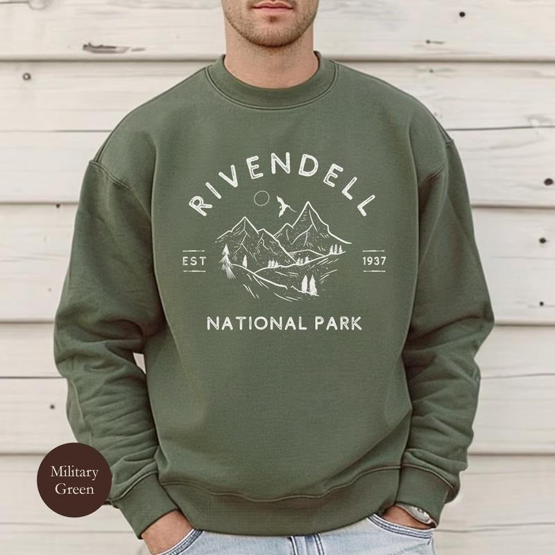 Rivendell Hobbit National Park Sweatshirt, Middle Earth Inspired Retro Vibe Hoodie, Vintage LOTR Tolkien Fellowship Of...