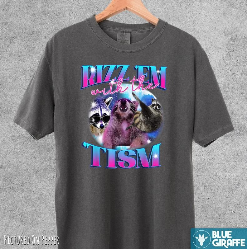 Rizz Em With The Tism Funny Shirt, Vintage Raccoon Bootleg Shirt, Autism Awareness, Raccoon Meme Tee, Comfort Colors...
