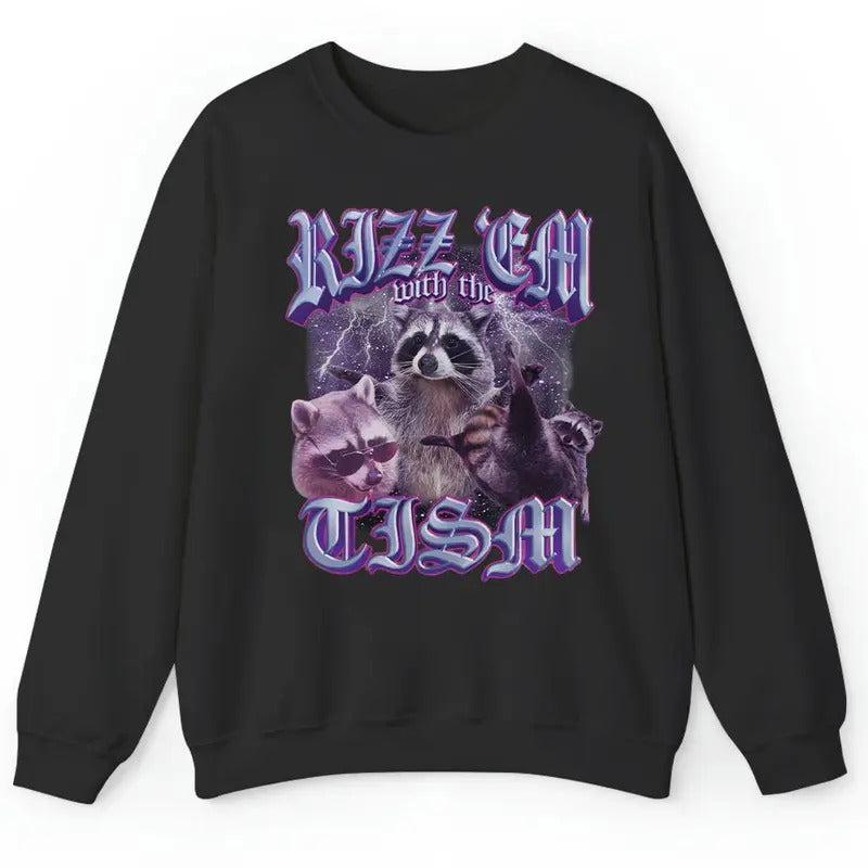 Rizz Em With The Tism Vintage Bootleg Shirt, Vintage 90s Funny Raccoon shirt, Autism Awareness Hoodie, Sweatshirt