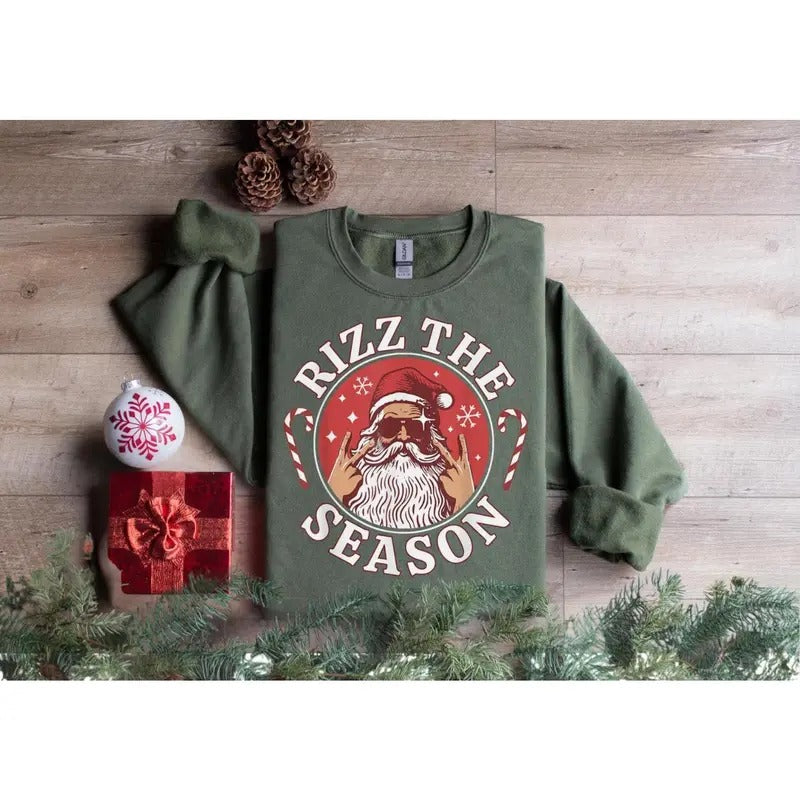 Rizz The Season Sweatshirt, Merry Rizzmas Sweat, W Rizz Christmas Sweat, Rizzler Santa Claus Hoodie, Christmas Rizz...
