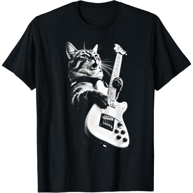 Rock Cat Playing Guitar - Funny Guitar Cat T-Shirt made in usa Hoodie, Sweatshirt | TeeBloomCo.com