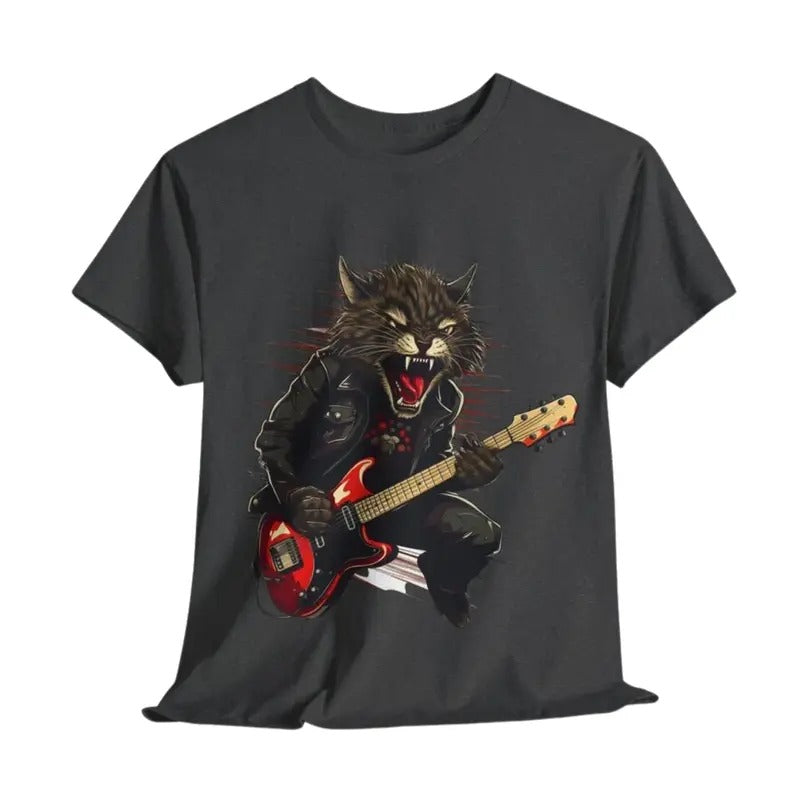 Rock Cat Playing Guitar Vintage Retro Funny Guitar Cat Tshirt, Rock Cat Playing Guitar Graphic Shirt, Funny Shirt, Gift...