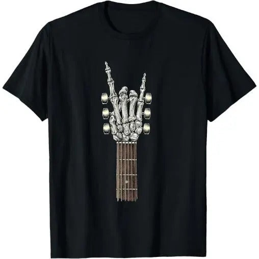 Rock On Guitar Neck Skeleton Hand Sign Rock & Roll Band Tees T-Shirt Made in USA Graphic Hoodie, Sweatshirt | TeeBloomCo.com