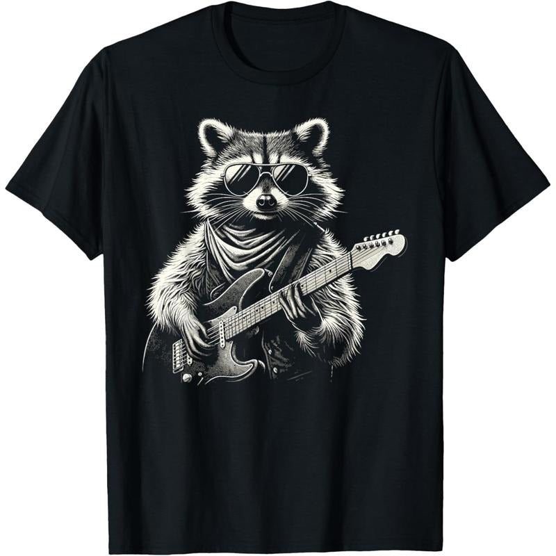 Rock On Raccoon Rock and Roll Vintage Guitarist Men Women T-Shirt made in us Hoodie, Sweatshirt | TeeBloomCo.com