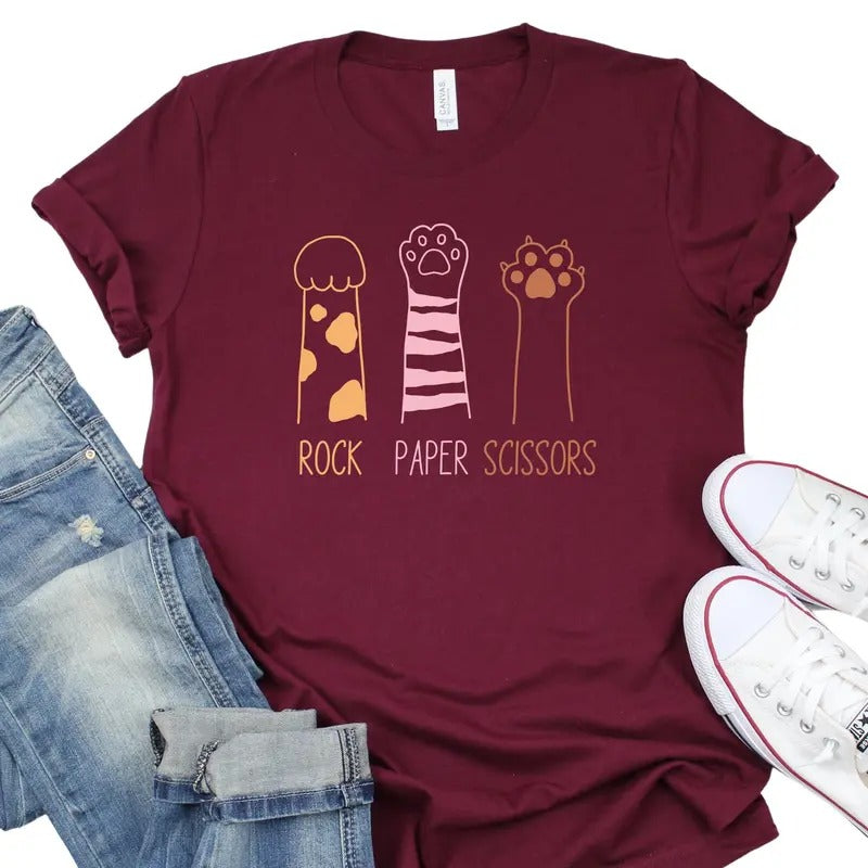Rock Paper Scissors Shirt Funny Cat Paw Shirt Unisex Crewneck Shirt For Cat Lover Cat Owner Shirt Cat Paws Shirt N650...