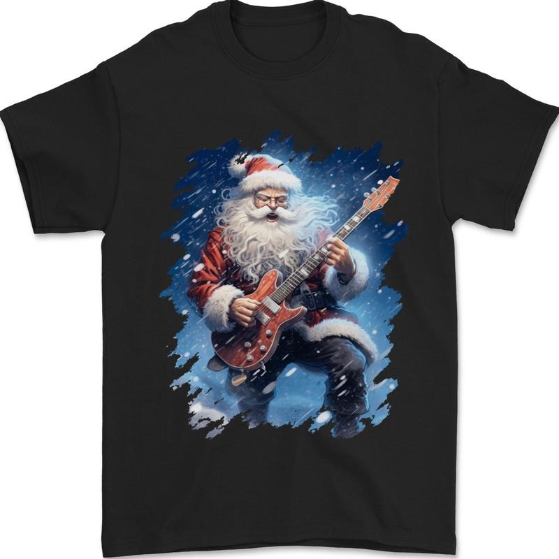 Rock Santa Playing Electric Guitar Christmas Xmas Mens T-Shirt 100% Cotton Made in USA Hoodie, Sweatshirt | TeeBloomCo.com