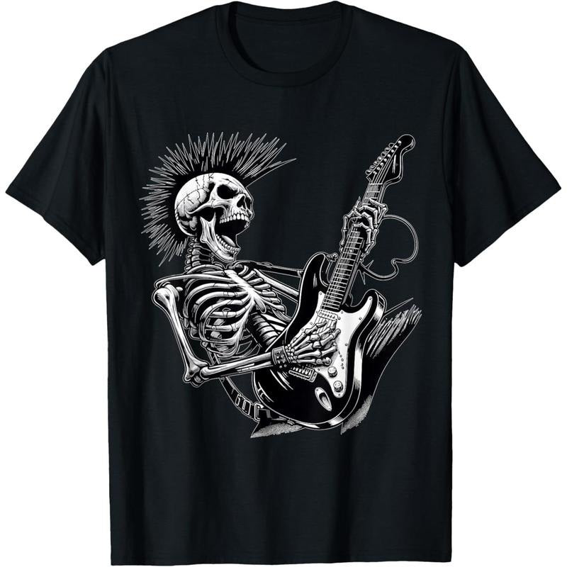 Rock and Roll Skeleton playing Guitar T-Shirt made in usa Hoodie, Sweatshirt | TeeBloomCo.com