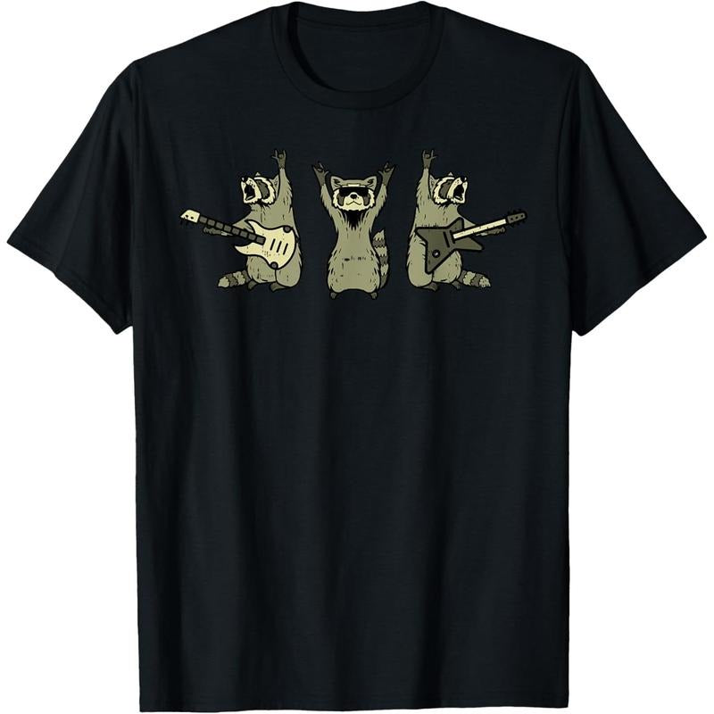 Rocker Raccoon Guitar Cool Street Cat Rock Men Boys Kids T-Shirt made in us Hoodie, Sweatshirt | TeeBloomCo.com