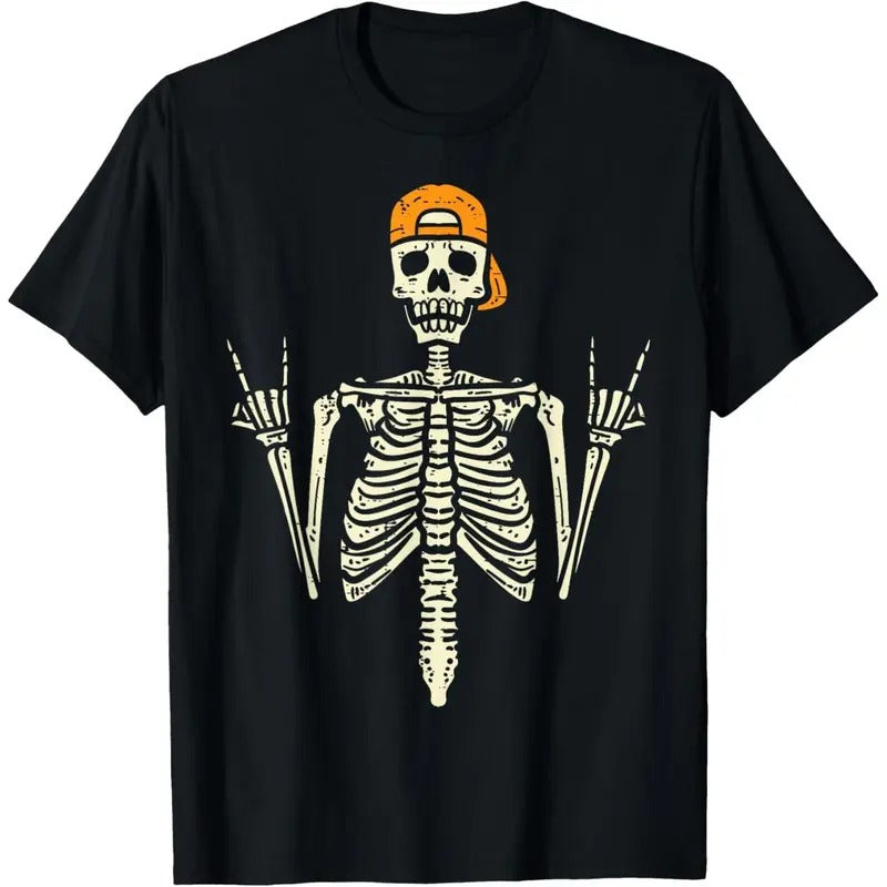Rocker Skeleton Cap Skater Cool Halloween Punk Rock Men Boys T-Shirt made in usa Hoodie, Sweatshirt | TeeBloomCo.com