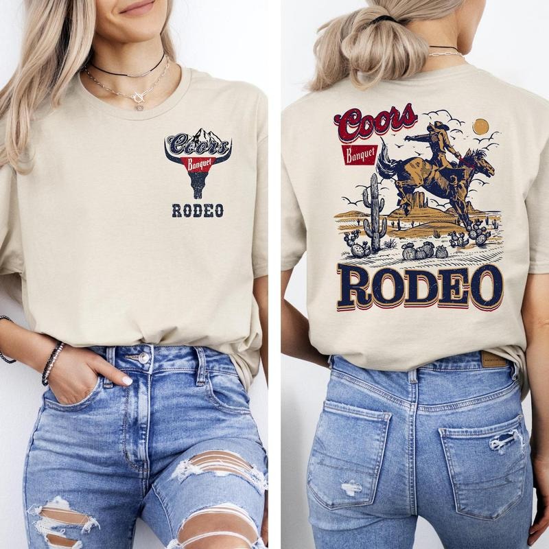 Rodeo Cowboy Graphic T-Shirt, Vintage Western Wear, C0ors Banquet Beer Inspired Tee, Unisex Casual Apparel, Country...