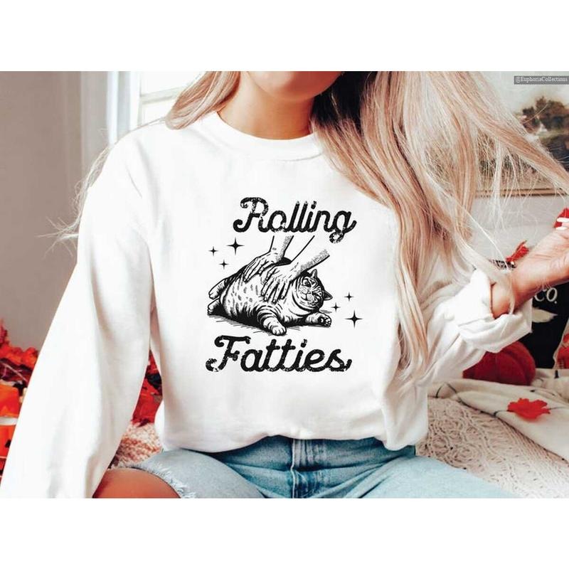 Rolling Fatties Cat T-Shirt, Funny Cat Lovers Graphic Shirt Gift, Unhinged Tshirt, Weed Lover T-Shirt, Cute Fat Cat Pet...