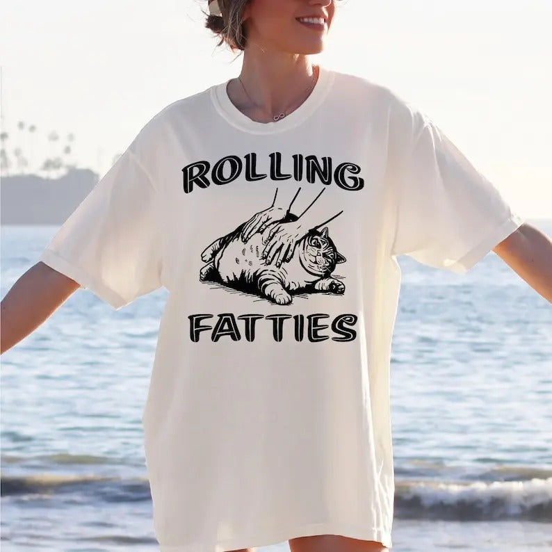 Rolling Fatties Cat Tshirt, Funny Cat Graphic Shirt, Cat Lovers Gift, Cute Tee Hoodie, Sweatshirt | TeeBloomCo.com