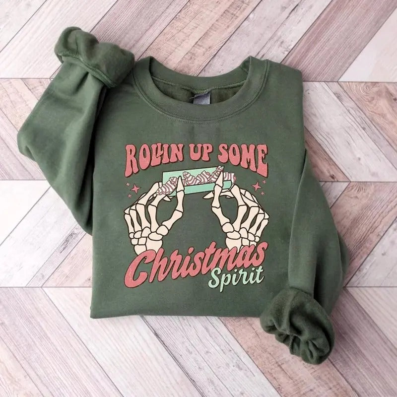 Rolling Up Some Christmas Spirit Sweater, Skeleton Hands Christmas Tee Shirt, Rolling Up Some Xmas Spirit Sweatshirt,...