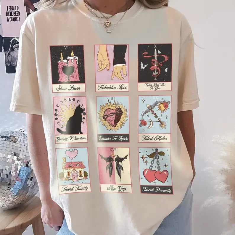 Romance Tropes Tarot Card Shirt  Romance Reader Gift Slow Burn Enemies To Lovers Morally Grey Villain Dark Romance...