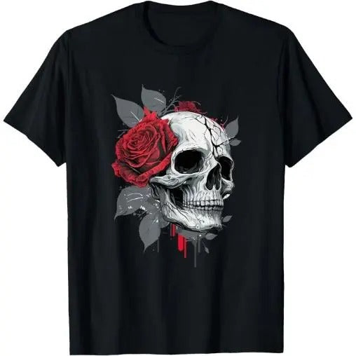 Rose Skeleton Skull Hand Red Flower Rose T-Shirt Made in USA Hoodie, Sweatshirt | TeeBloomCo.com