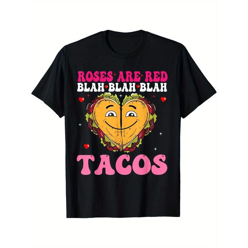 Roses Are Red Blah Tacos Men T-Shirts, Funny Valentine'S Day Novelty Graphic Printed Tee, Short Sleeve Valentine'S Day...