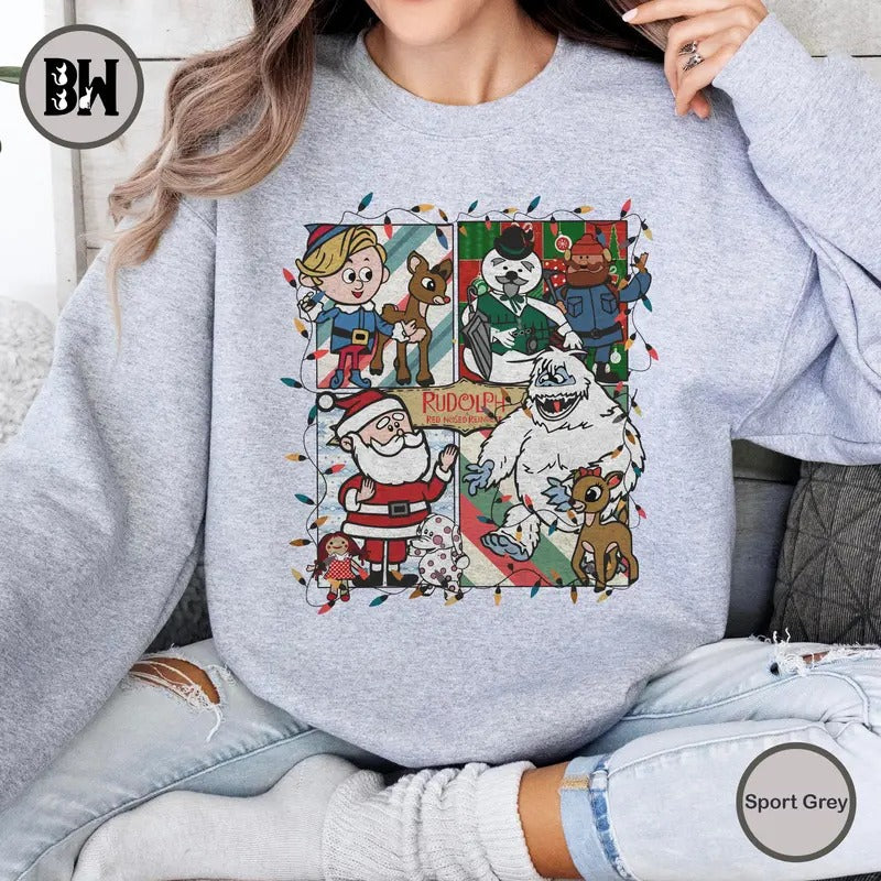 Rudolph Red Nosed Christmas Sweatshirt, Rudolph Movie Characters Shirt, Reindeer Cartoon Shirt, Rudolph Xmas Tee, Gift...