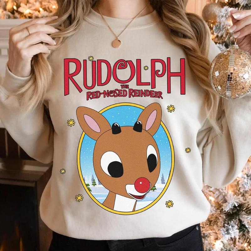 Rudolph the Red-nosed Reindeer Christmas Sweatshirt, Rudolph Xmas Shirt, Christmas Movie Shirt, Holiday Family Matching...