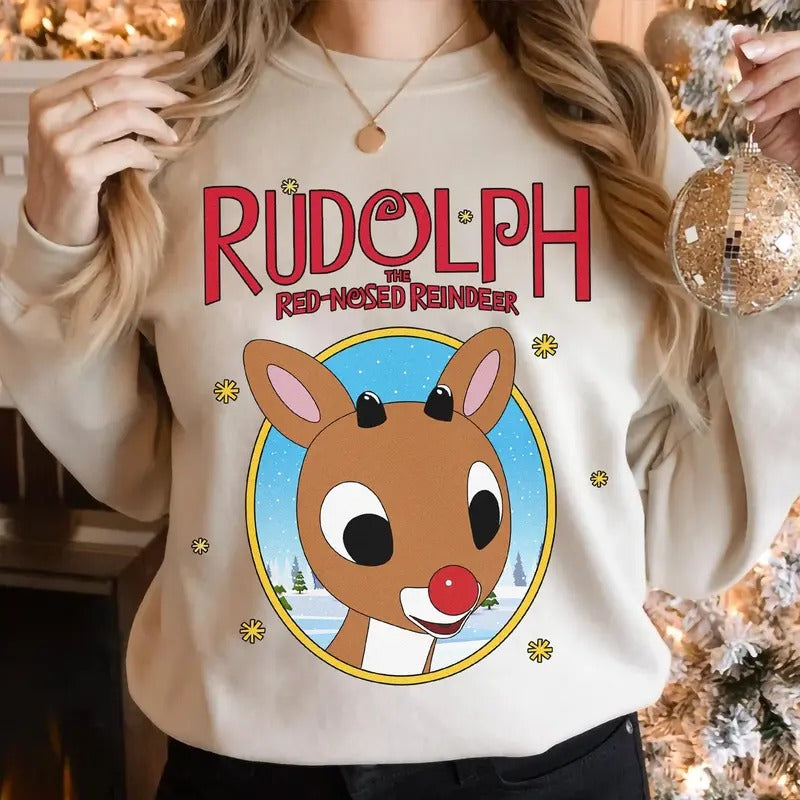 Rudolph the Red-nosed Reindeer Christmas Sweatshirt, Rudolph Xmas Shirt, Christmas Movie Shirt, Holiday Family Matching...