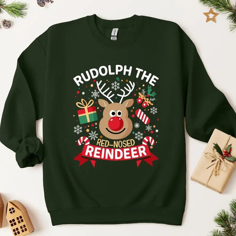 Rudolph the Red-nosed Reindeer Festive Xmas Family Tee,Christmas Frosty the Snow Man Sweatshirt, Frosty's Snowflake...