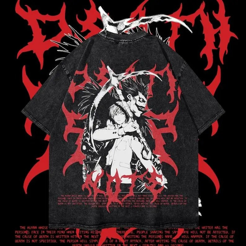 Ryuk Dead Note Heavy Oversized Acid-Washed Unisex Anime T-Shirt Streetwear & Gym Style Cotton Menswear Hoodie, Sweatshirt