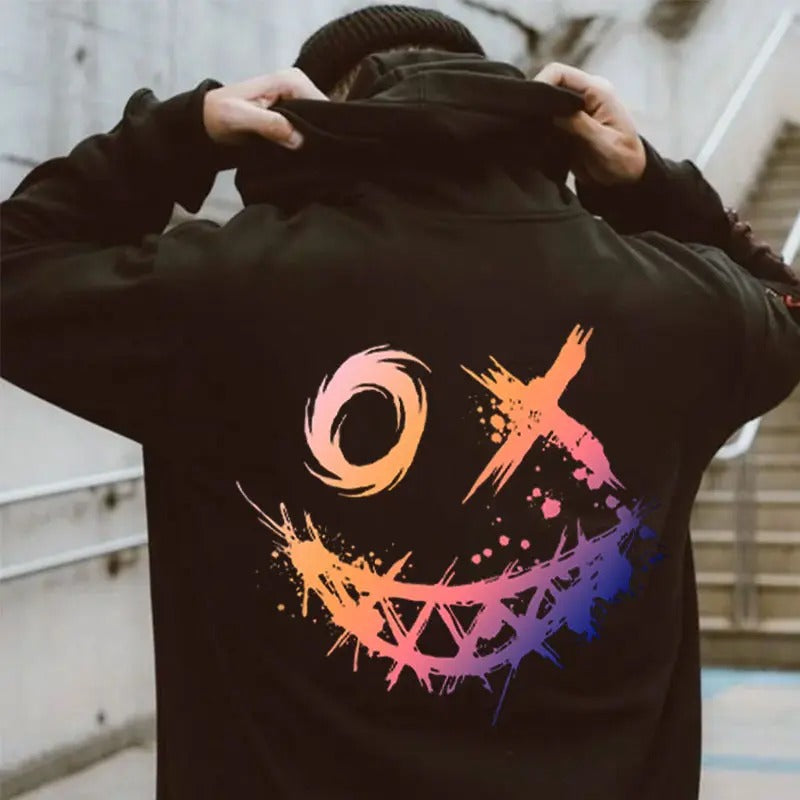 [S-5XL] Evil Emoji Graphic Print Hoodie, Motorcycle Shirt, Streetwear Fashion, Unisex Casual Hoodie Sweatshirt