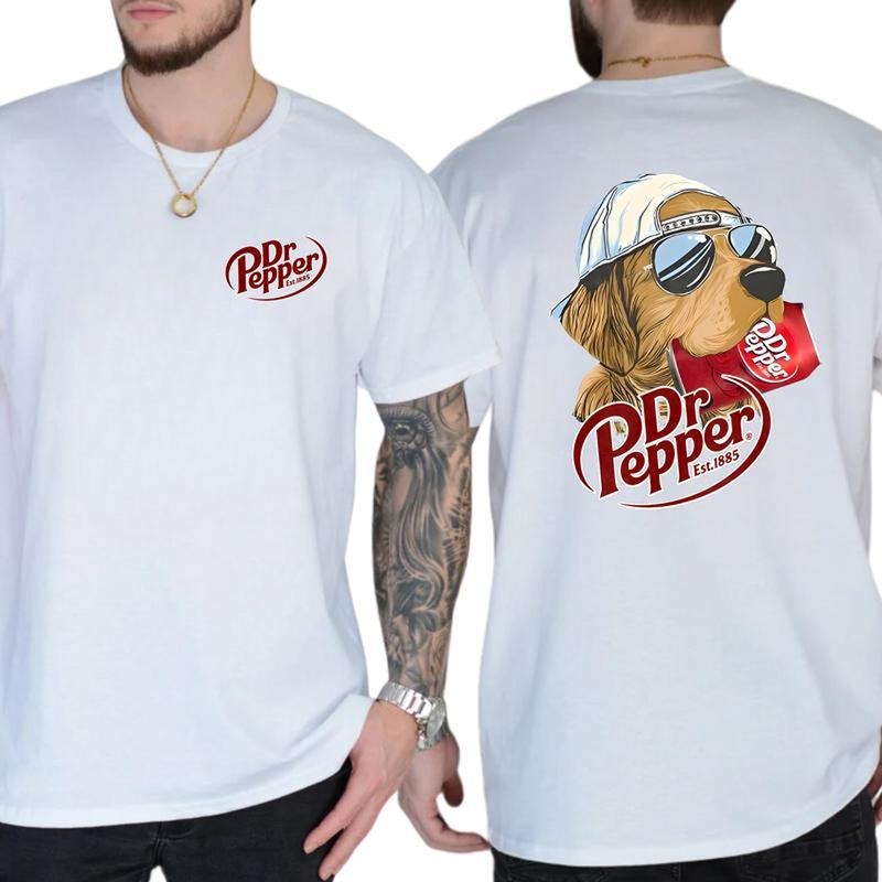 Dr Pepper Golden Dog 2 sides Unisex Cotton T-shirt Menswear Top Classic Streetwear graphic tee Hoodie, Sweatshirt